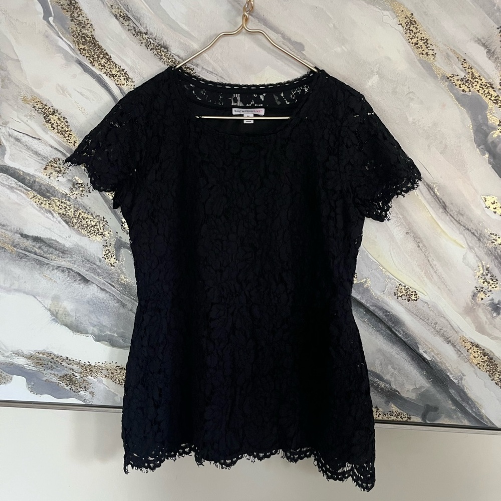 ISAAC MIZRAHI Elegant gothic chunky fairy  Black Lace Top size M